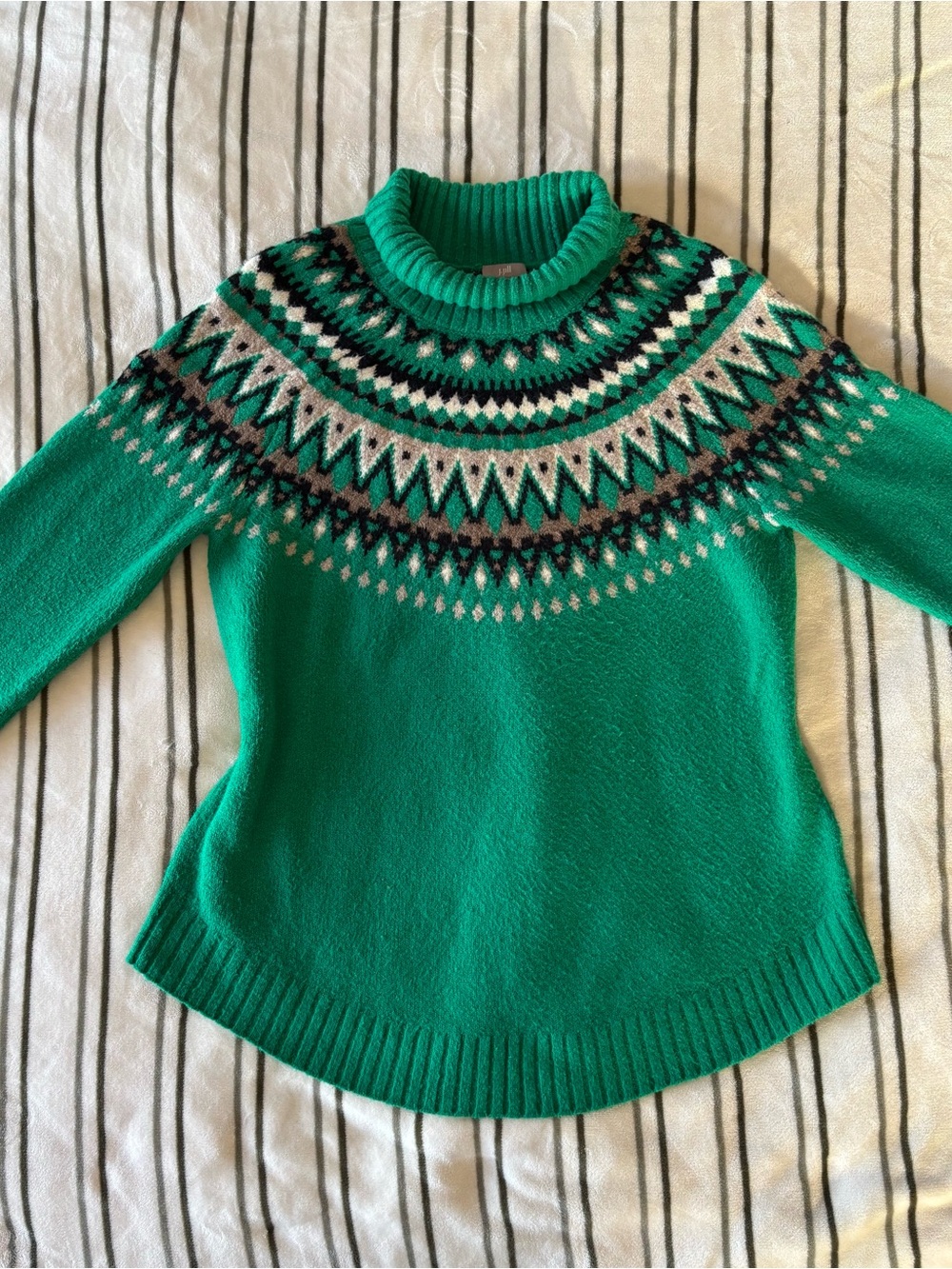 J.Jill women’s fair isle turtleneck sweater green size M wool blend